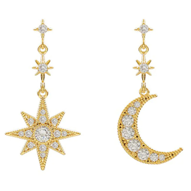 Silver Star and Moon Earrings