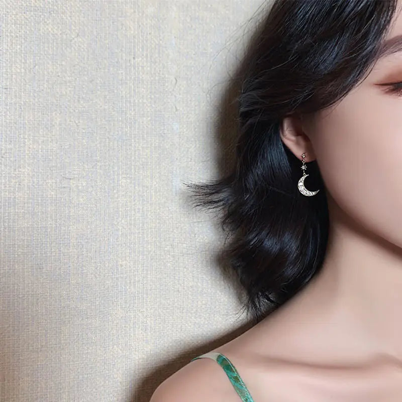 Silver Star and Moon Earrings