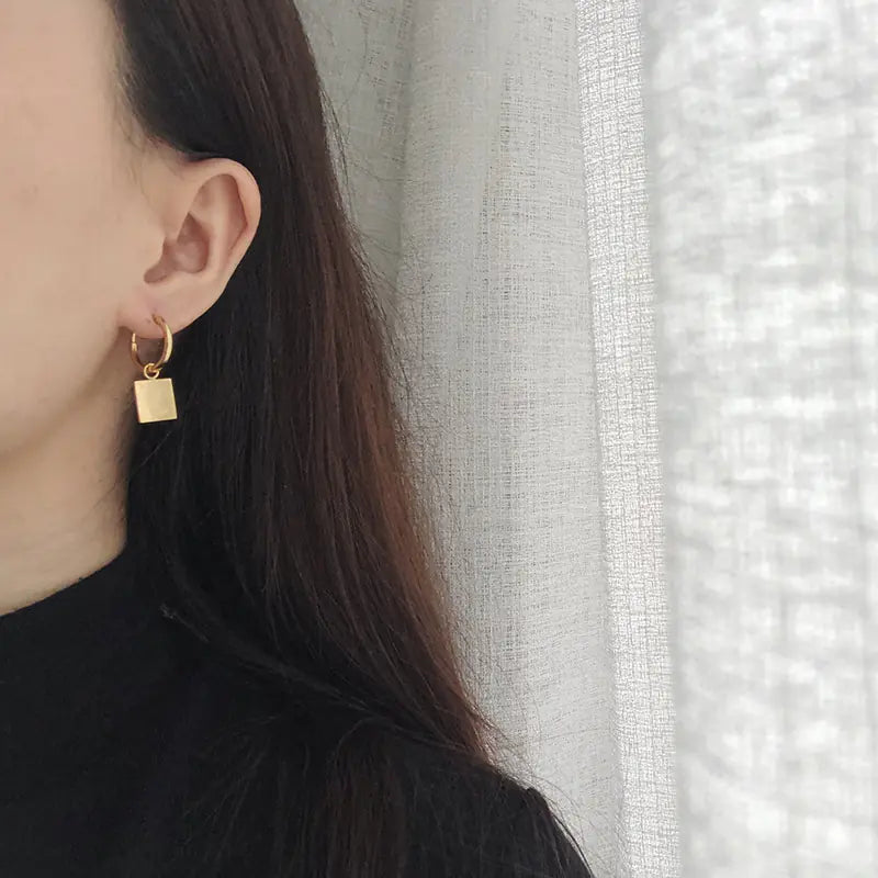 French Rose Square Portrait Coin Earrings