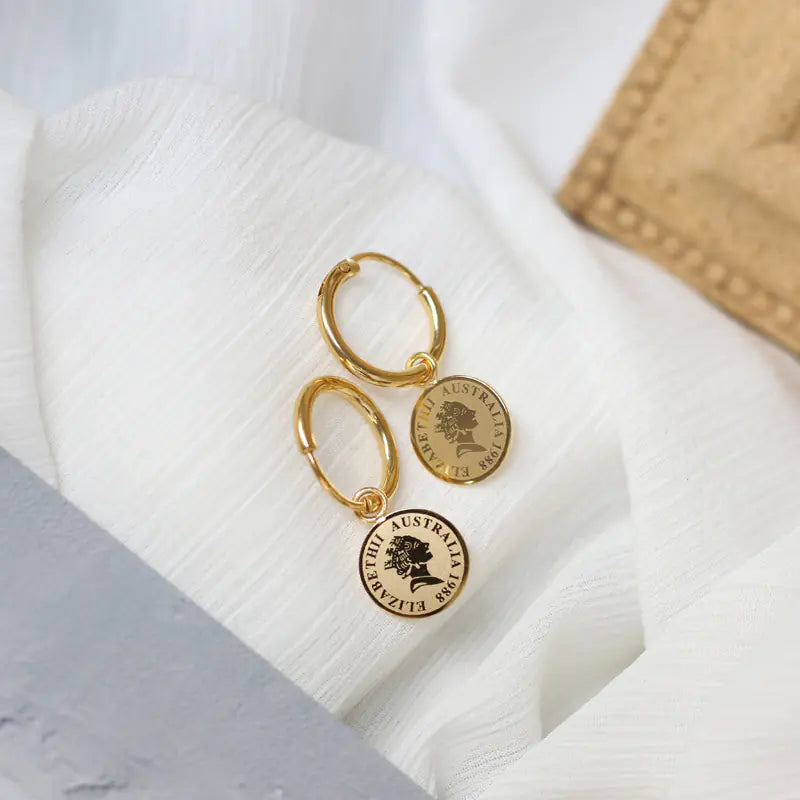 French Rose Square Portrait Coin Earrings