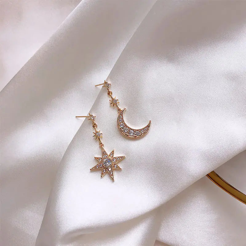 Silver Star and Moon Earrings
