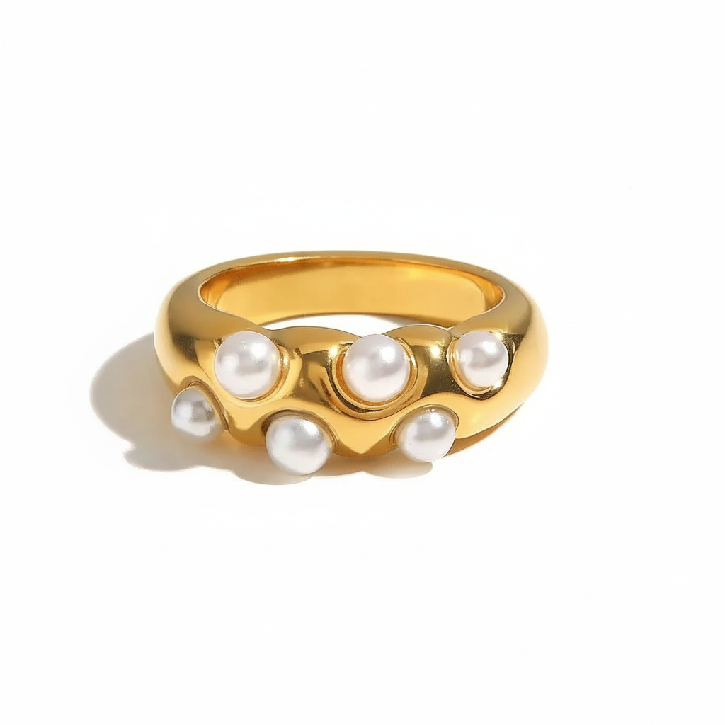 Vintage Gold Stainless Steel Pearl Ring